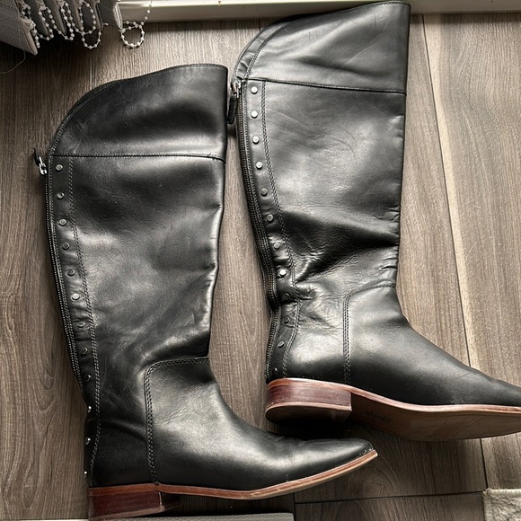 Leather Frank Sarto Black Knee-High Women's Boots - Picture 3 of 12